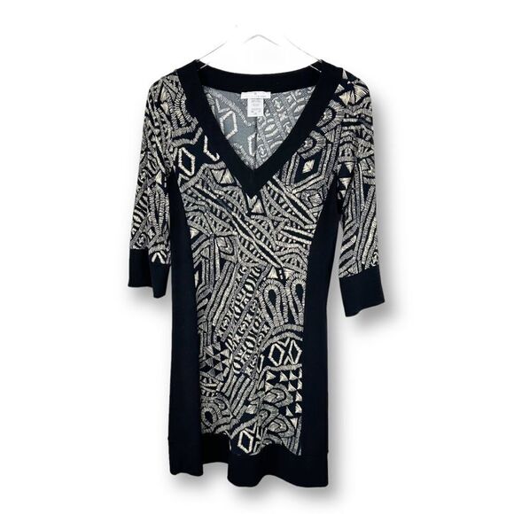 Papillon Black & White Mixed Pattern 3/4 Sleeve Dress Size - Picture 1 of 7
